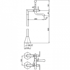CISAL Cherie Смеситель напольный двухвентильный для ванны с ручной лейкой, держателем и шлангом 150 см, цвет хром/черный матовый