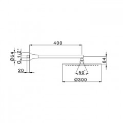 CISAL Vita Верхний душ с настенным держателем L=400мм D=300мм, цвет черный матовый