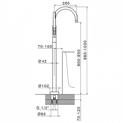 CISAL SLIM Смеситель для ванны напольный, однорычажный, с ручным душем и шлангом 1500 мм., внешняя часть, цвет хром (см. аналог LN01420021)