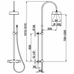 CISAL Cherie Настенная душевая система:термостатический смеситель для душа,верхний душ,ручной душ с держателем и шлангом, цвет золото