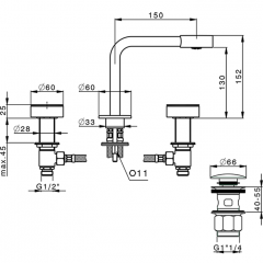CISAL Slim Смеситель для раковины на 3 отверстия с донным клапаном, цвет черный матовый