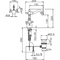 HUBER Victorian Термостат двухвентильный для биде на 1 отверстие с донным клапаном и поворотным изливом, цвет никель мат (акция на товар из наличия)