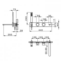 CISAL HI-RISE Смеситель для ванны настенный встраиваемый, термостатический, с изливом и ручным душем, внешняя часть, цвет хром