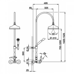 CISAL Arcana Empress Душевой комплект: смеситель, стойка с верхним душем, лейка+шланг, цвет золото