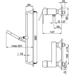CISAL Cherie Смеситель для душа однорычажный, с душевым комплектом, цвет золото/черный