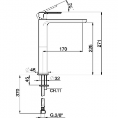 CISAL LineaViva Смеситель однорычажный для раковины на 1 отверстие,высокий h271 мм,без донного клапана, цвет хром
