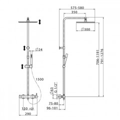 CISAL Less New Настенная душевая система:смеситель для душа,верхний душ, ручной душ с держателем и шлангом, цвет хром