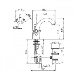 HUBER Victorian Смеситель двухвентильный для раковины на 1 отверстие с донным клапаном, цвет бронза