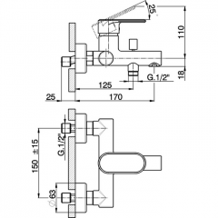 CISAL LineaViva Смеситель однорычажный настенный для ванны/душа, цвет хром (акция на товар из наличия)