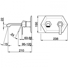 CISAL Cherie Смеситель однорычажный для раковины из стены,излив 212 мм,внешняя часть, цвет хром