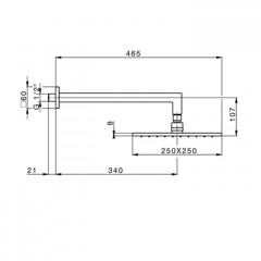 CISAL Shower Верхний душ 250х250 мм с настенным держателем L340 мм, цвет Nichel Spazzolato