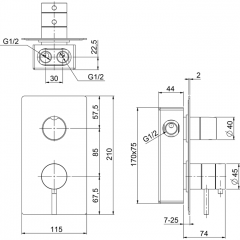 CISAL Xion Встраиваемый термостатический смеситель с переключателем на 2 положения,внешняя и внутренняя части в комплекте, цвет нержавеющая сталь