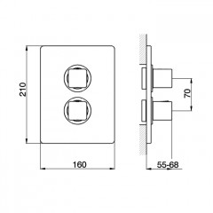 CISAL Cubic Внешняя часть встраиваемого термостатического смесителя с переключателем на 2 положения, цвет черный матовый