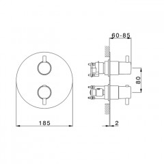 CISAL LESS MINIMAL Смеситель для душа встраиваемый, термостатический, с переключателем на 1/2/3 положения, внешняя часть, цвет хром