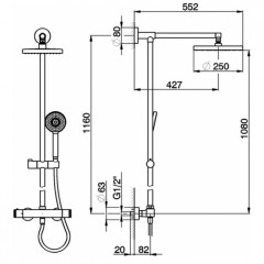 CISAL Roadster Настенная душевая система:термостатический смеситель для душа,верхний душ,ручной душ с держателем и шлангом, цвет хром