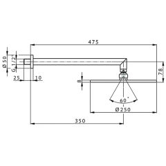 CISAL LESS NEW Верхний душ D250 мм с настенным держателем L350 мм, цвет черный матовый