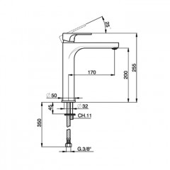 CISAL Alma Смеситель высокий 255 мм, однорычажный, для раковины на 1 отверстие, без донного клапана, излив 170мм,цвет чернвй матовый
