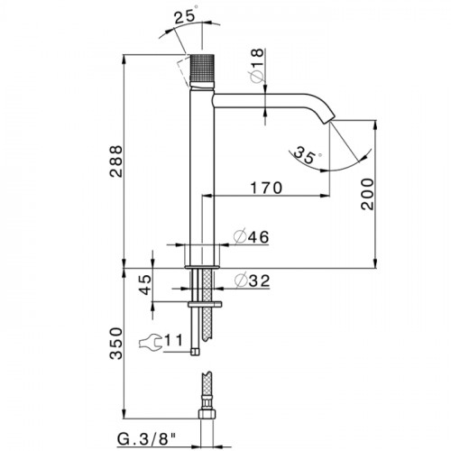 CISAL X32 Смеситель для раковины, излив 170 мм, цвет Inox spazzolato