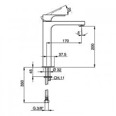 CISAL Cubic Смеситель однорычажный для раковины на 1 отверстие,высокий h200 мм,без донного клапана, цвет Nichel Spazzo (заказ от 5шт разных артикулов)