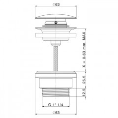 CISAL Донный клапан 1";1/4 Click-clack для раковин толщиной до 63мм, цвет нержавеющая сталь