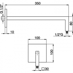 CISAL Zen Shower Держатель верхнего душа настенный L350 мм, цвет полированная нержавеющая сталь
