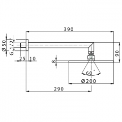 CISAL Shower Верхний душ D200 мм с настенным держателем L290 мм, цвет хром