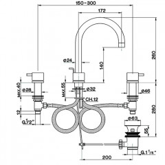 CISAL LESS NEW Смеситель для раковины на 3 отверстия, с донным клапаном, цвет хром