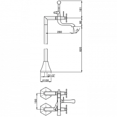 CISAL Cherie Смеситель напольный двухвентильный для ванны с ручной лейкой, держателем и шлангом 150 см, цвет хром/черный матовый