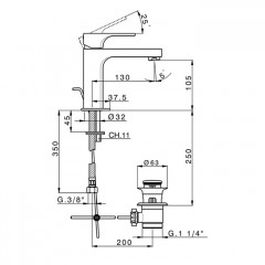 CISAL Cherie Смеситель на раковину, однорычажный, с донным клапаном, цвет Nichel Spazzolato