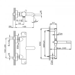CISAL Less New Смеситель термостатический для ванны с выдвижной штангой 60 см с ручным душем и шлангом 150см, цвет Nero Opaco
