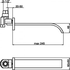 CISAL Wave Излив настенный 245 мм для ванны, цвет хром