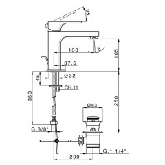 CISAL Cherie Смеситель на раковину, однорычажный, с донным клапаном, цвет черный матовый