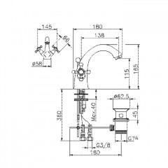 HUBER Victorian Смеситель двухвентильный для раковины на 1 отверстие с донным клапаном, цвет никель матовый (акция на товар из наличия)