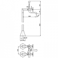 CISAL Cherie Напольный смеситель для ванны двухрычажный, с душевым комплектом, цвет золото/черный