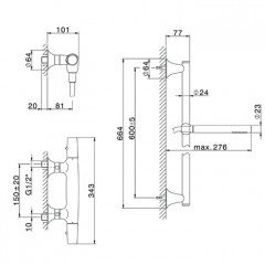 CISAL Vita Комплект для душа: термостат+ душевой гарнитур штанга L=664мм, шланг и ручной душ 1 режим, цвет хром