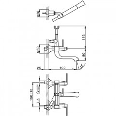 CISAL Cherie Смеситель двухвентильный настенный для ванны/душа с ручной лейкой,держателями и шлангом, цвет золото/черный матовый