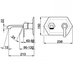 CISAL Cherie Смеситель однорычажный для раковины из стены,излив 210 мм, внешняя часть, цвет золото/черный