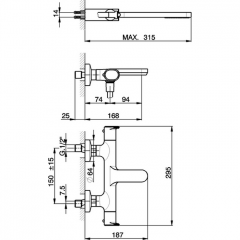CISAL LineaViva Смеситель термостатический настенный для ванны/душа с ручной лейкой,держателем и шлангом, цвет хром