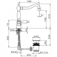 CISAL Arcana Toscana Смеситель двухвентильный для раковины на 1 отверстие с донным клапаном, цвет хром