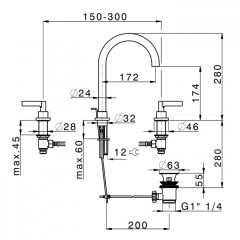 CISAL Grace Смеситель для раковины на 3 отв, с донным клапаном, цвет хром