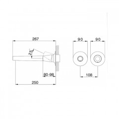 CISAL Vita Смеситель встраиваемый для раковины на 2 выхода, излив 250мм, (внешняя часть), цвет хром (требуется ZA025510)