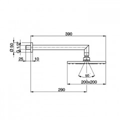 CISAL Shower Верхний душ 200х200 мм с настенным держателем L290 мм, цвет хром