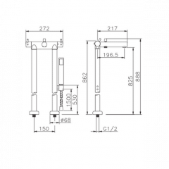HUBER Kiruna Смеситель термостатический напольный для ванны с ручной лейкой на держателе и шлангом 150 см, цвет хром
