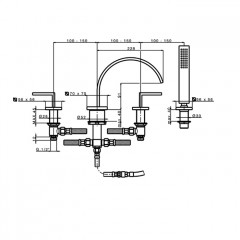 CISAL Wave Смеситель на борт ванны на 4 отверстия,излив 228 мм, цвет хром