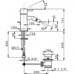CISAL Less New Смеситель однорычажный для биде на 1 отверстие с донным клапаном, цвет черный матовый