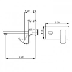 CISAL Cubic Смеситель однорычажный для раковины из стены,излив 250 мм,внешняя часть, цвет хром