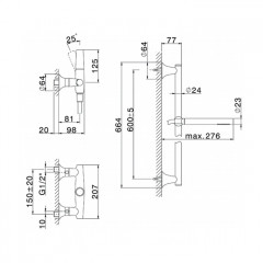 CISAL Vita Комплект для душа: смеситель+ душевой гарнитур штанга L=664мм, шланг и ручной душ 1 режим, цвет хром