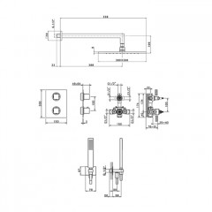 CISAL Wave Комплект для душа: термостатический смеситель с переключ, верхн душ с настен держ, ручн душ с держ и подводом воды, цвет Nichel Spazzolato