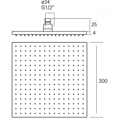 CISAL Xion Верхний душ 300х300х4 мм без держателя, цвет нержавеющая сталь