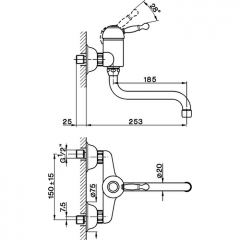 CISAL Смеситель однорычажный настенный для кухни,с поворотным изливом 253 мм, цвет бронза